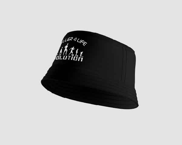 Black Bucket Hat Left B4L White