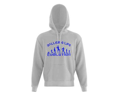 Mens Grey Hoodie Baller4Life Blue Front