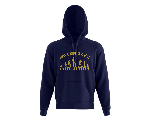 Mens Navy Hoodie Baller4Life Gold Front